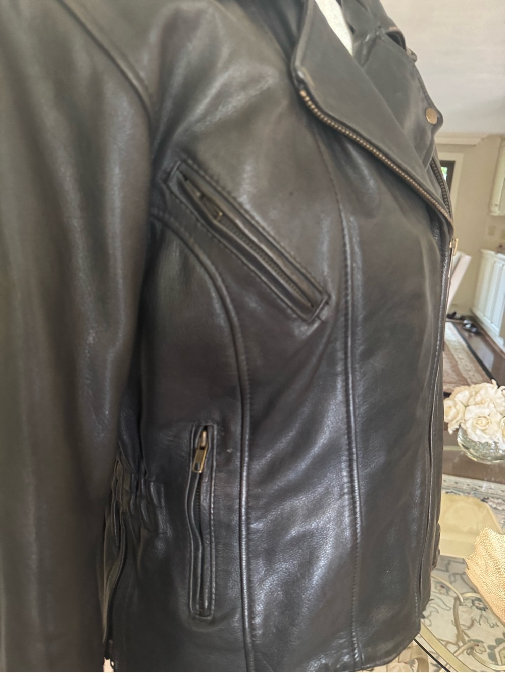LG Leather Gear Asymmetrical Black Lined Motorcycle Jacket Size L - Picture 6 of 16